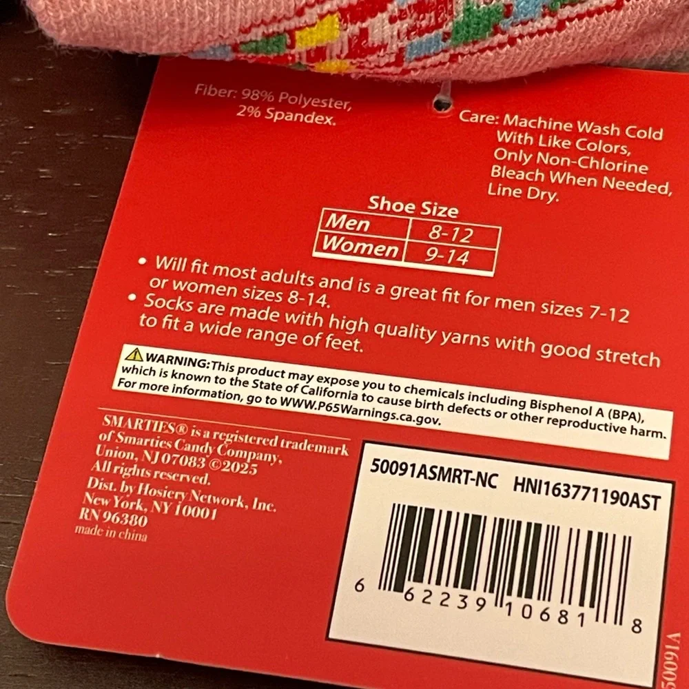 NWT SMARTIES‎ Colorful Quarter Crew Socks, Fits Women Shoe Size 9-14, Men 8-12